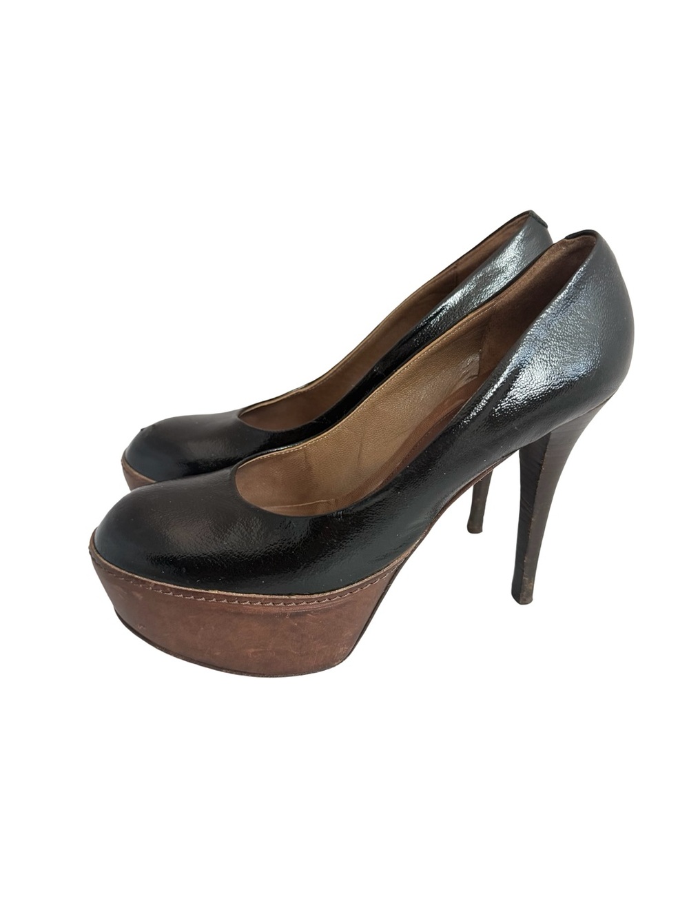 Marni Black Brown Two Tone Leather Closed Toe Platform Heels Pumps Size 8 Womens
